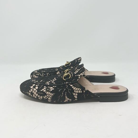 Gucci Princetown Horsebit Mules Leather Lace Overlay Black Tan Size 37 - Picture 5 of 9